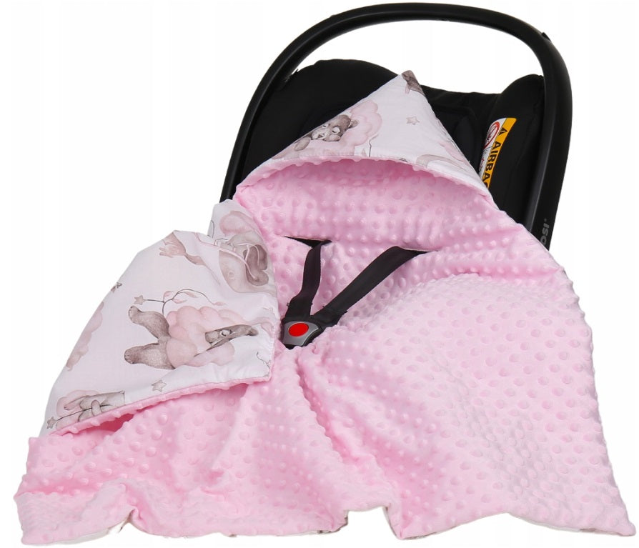 Baby Car Seat Hooded Blanket Double-sided Snuggle Swaddle Wrap Pink / Bears Pink