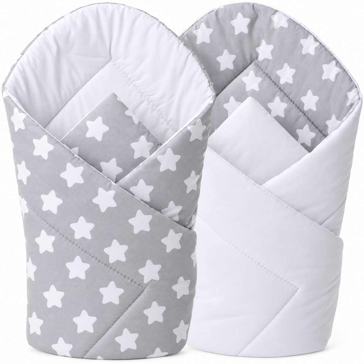 Baby Swaddle Wrap Newborn Bedding Blanket 100% Cotton Sleeping Bag Big White Stars On Grey - MyHappy Baby