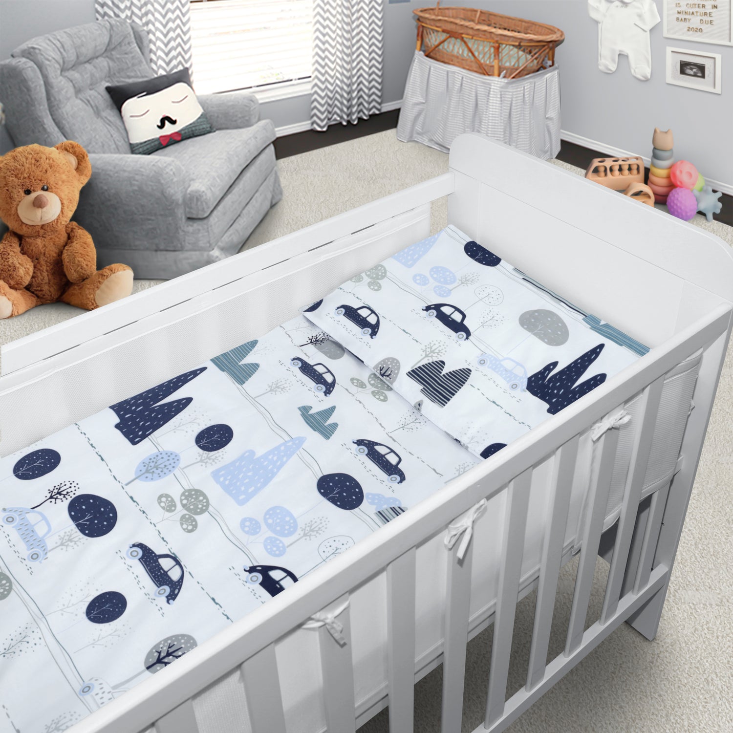 Baby Cot Bedding Set 6Pc Fit Cot 120x60cm Retro Cars