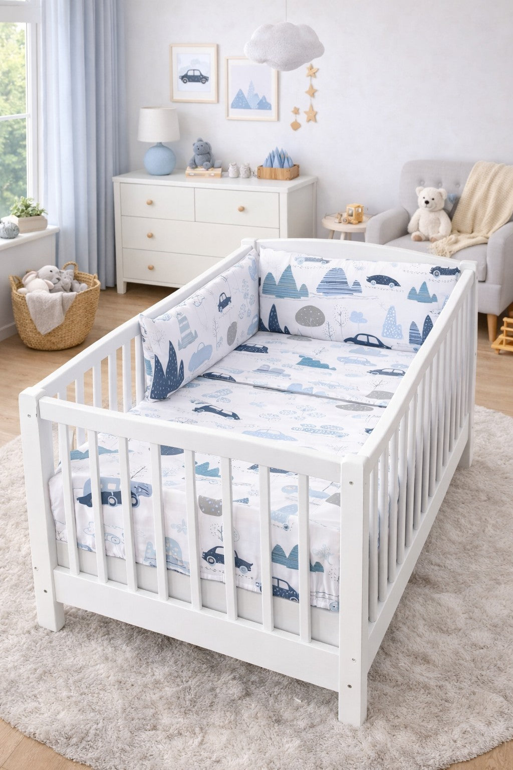 3Pc Baby Bedding Set Bumper Pillow Duvet Fit Cot 120x60cm Retro Cars - MyHappy Baby