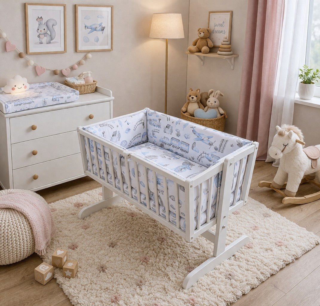 Baby Bedding Set 3pc fit Crib 70x80cm Bumper 260cm Cotton Retro Locomotive