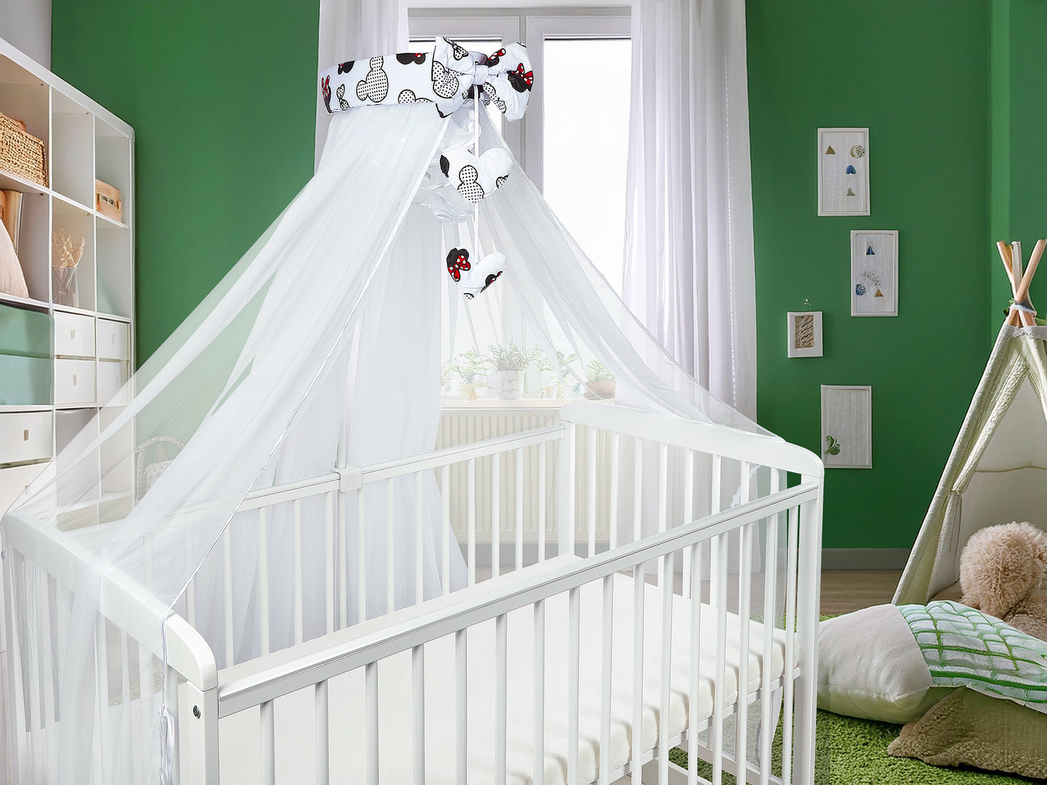 Canopy Holder Pole Bar Drape Mosquito Net with Ribbon COTBED/ COT Bow Ears