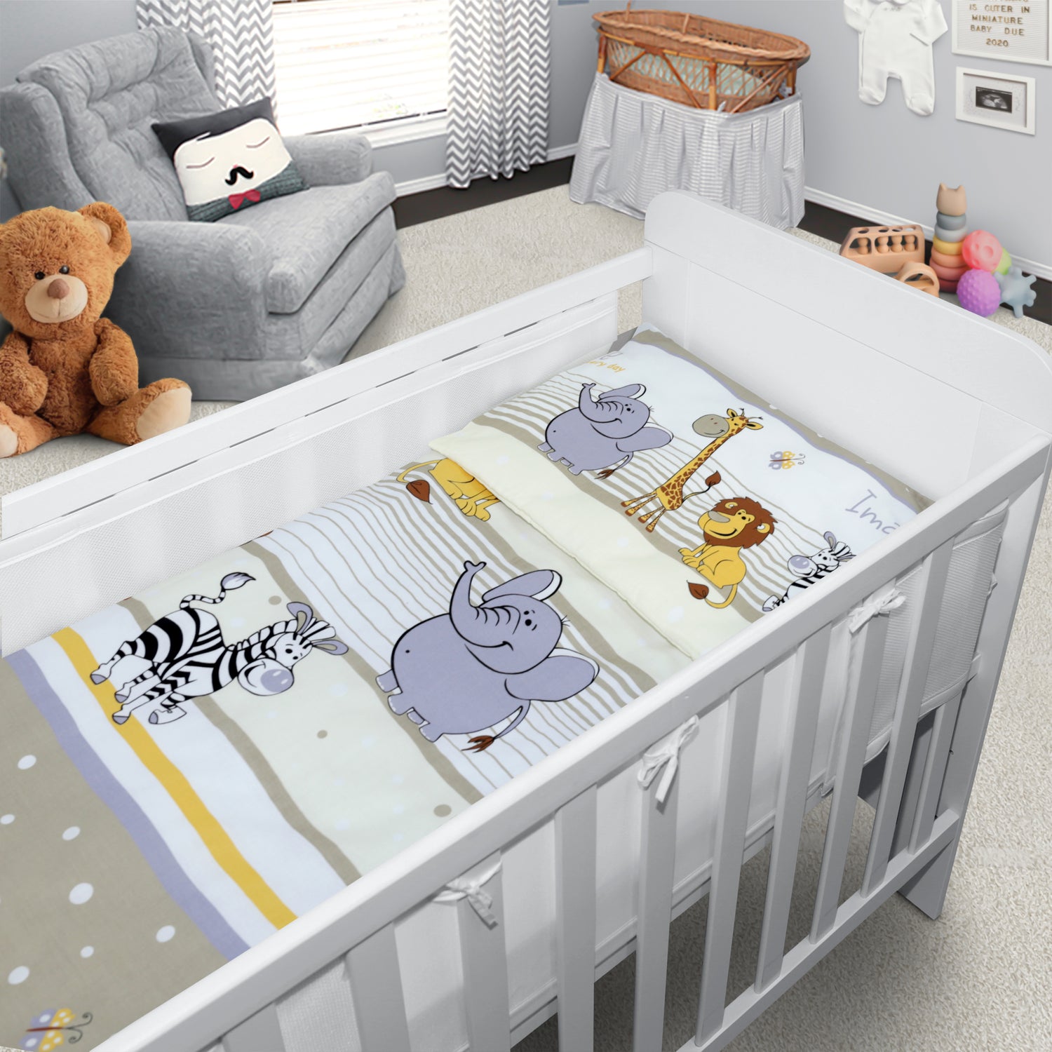 Baby Cot Bedding Set 3Pc Fit Cot 120x60cm Safari Beige