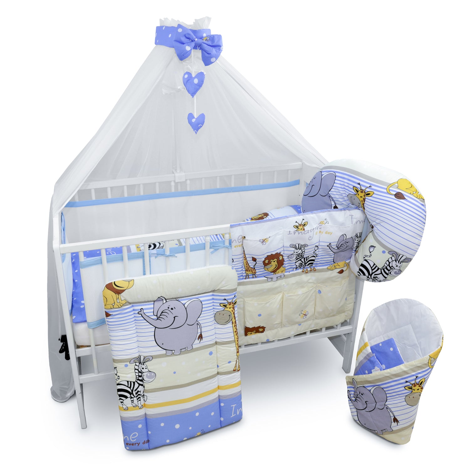 Baby Cot Bedding Set 14Pc Fit Cot 120x60cm Safari Blue