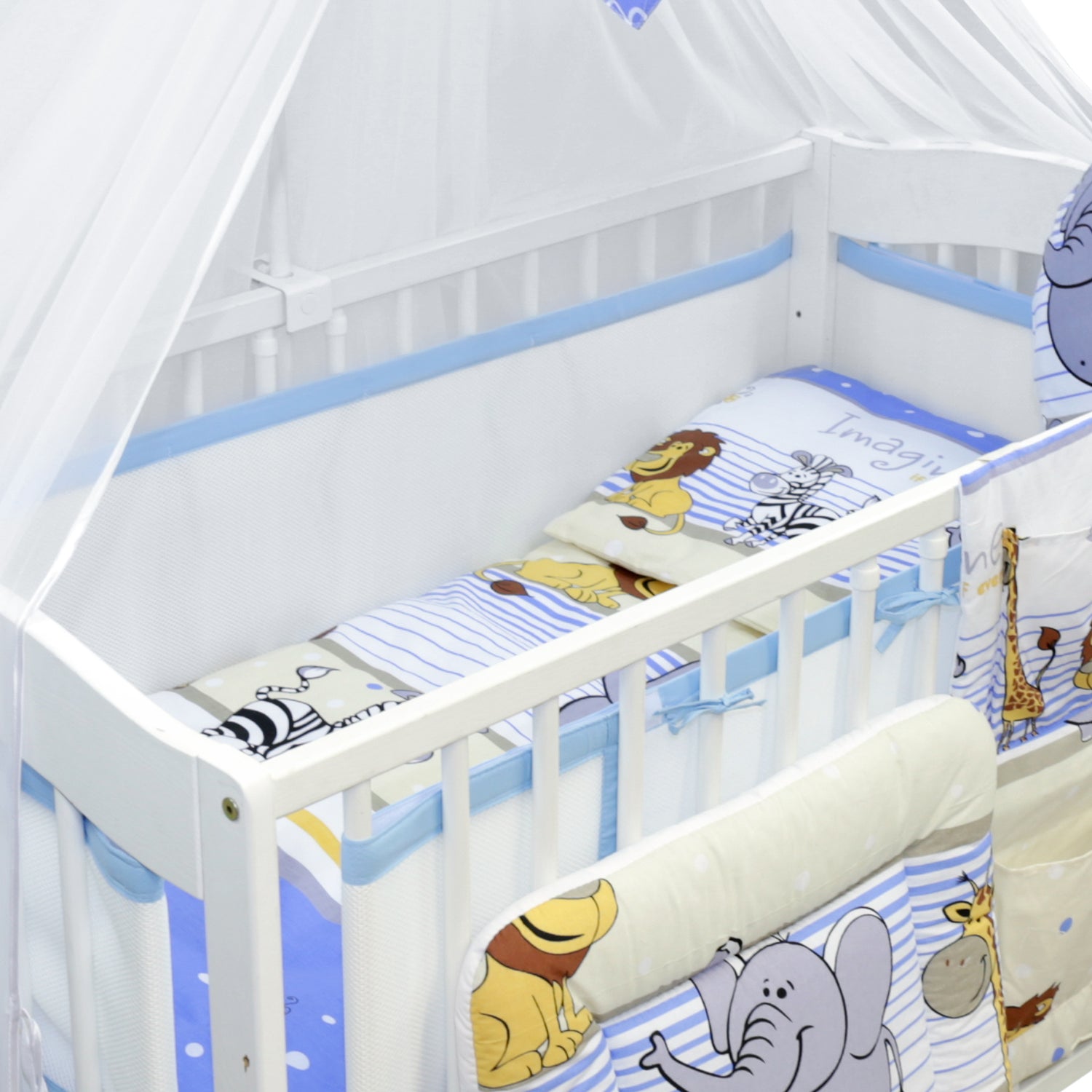 Baby Cot Bedding Set 14Pc Fit Cot 120x60cm Safari Blue