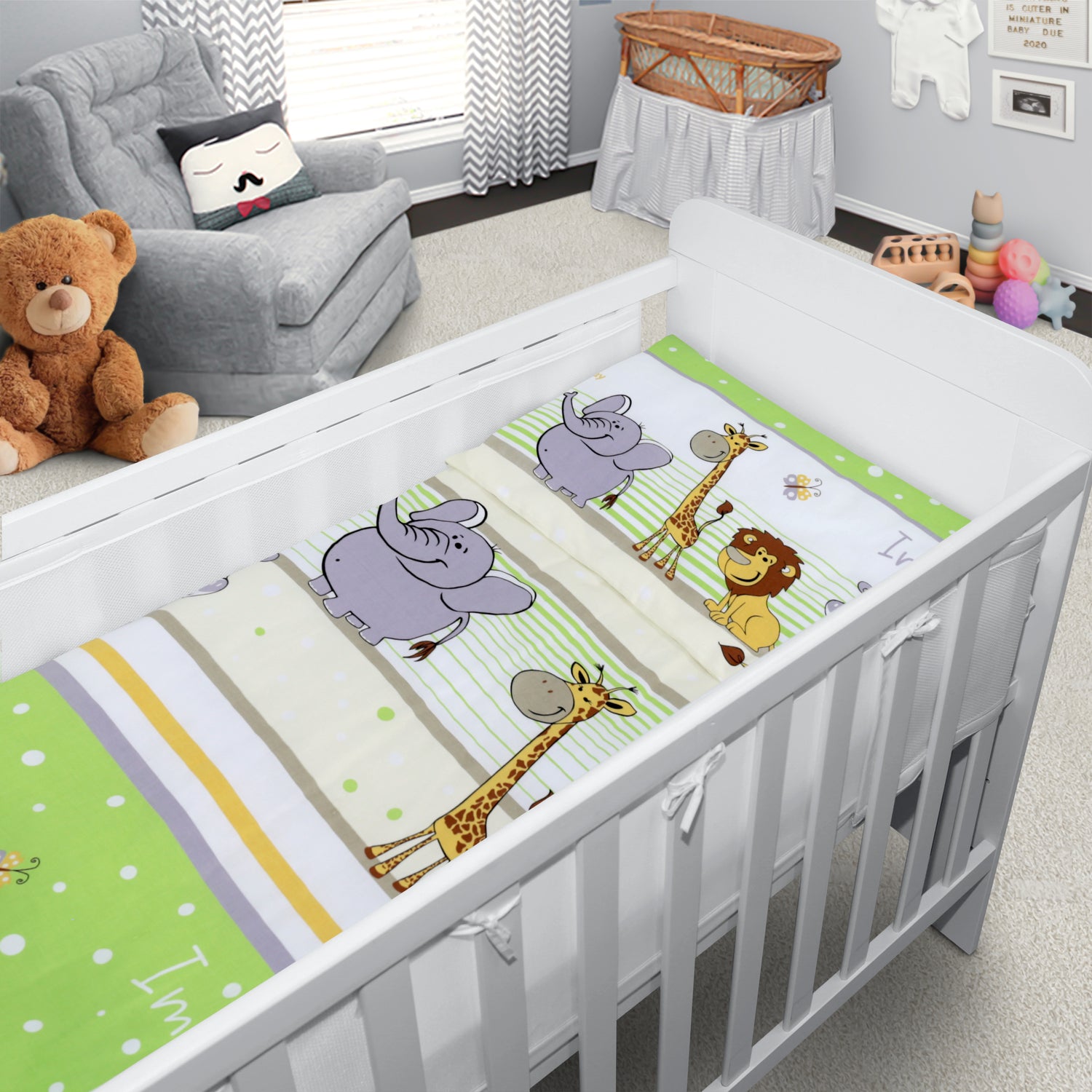 Baby Cot Bedding Set 6Pc Fit Cot bed 140x70cm Safari Green