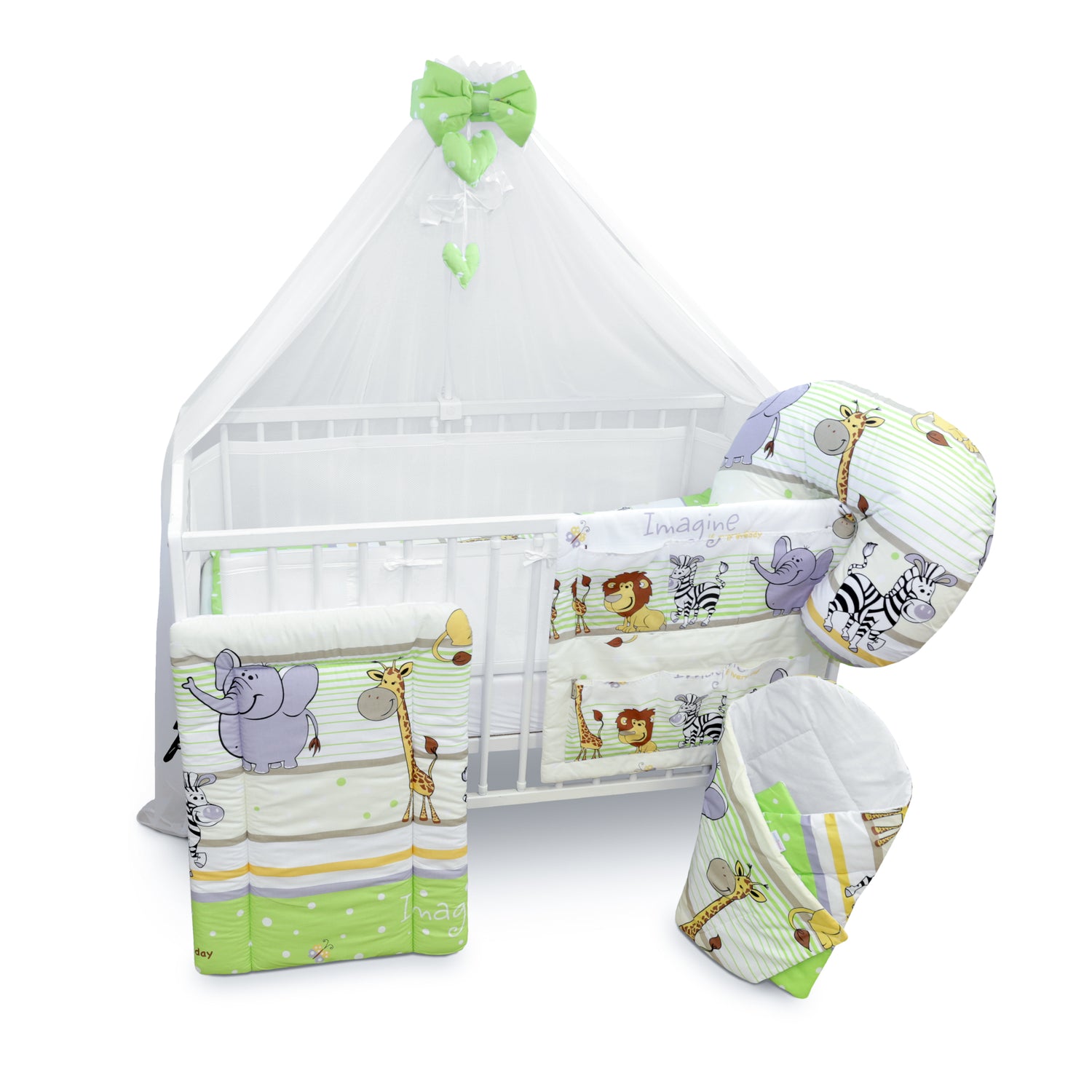 Baby Cot Bedding Set 14Pc Fit Cot 120x60cm Safari Green