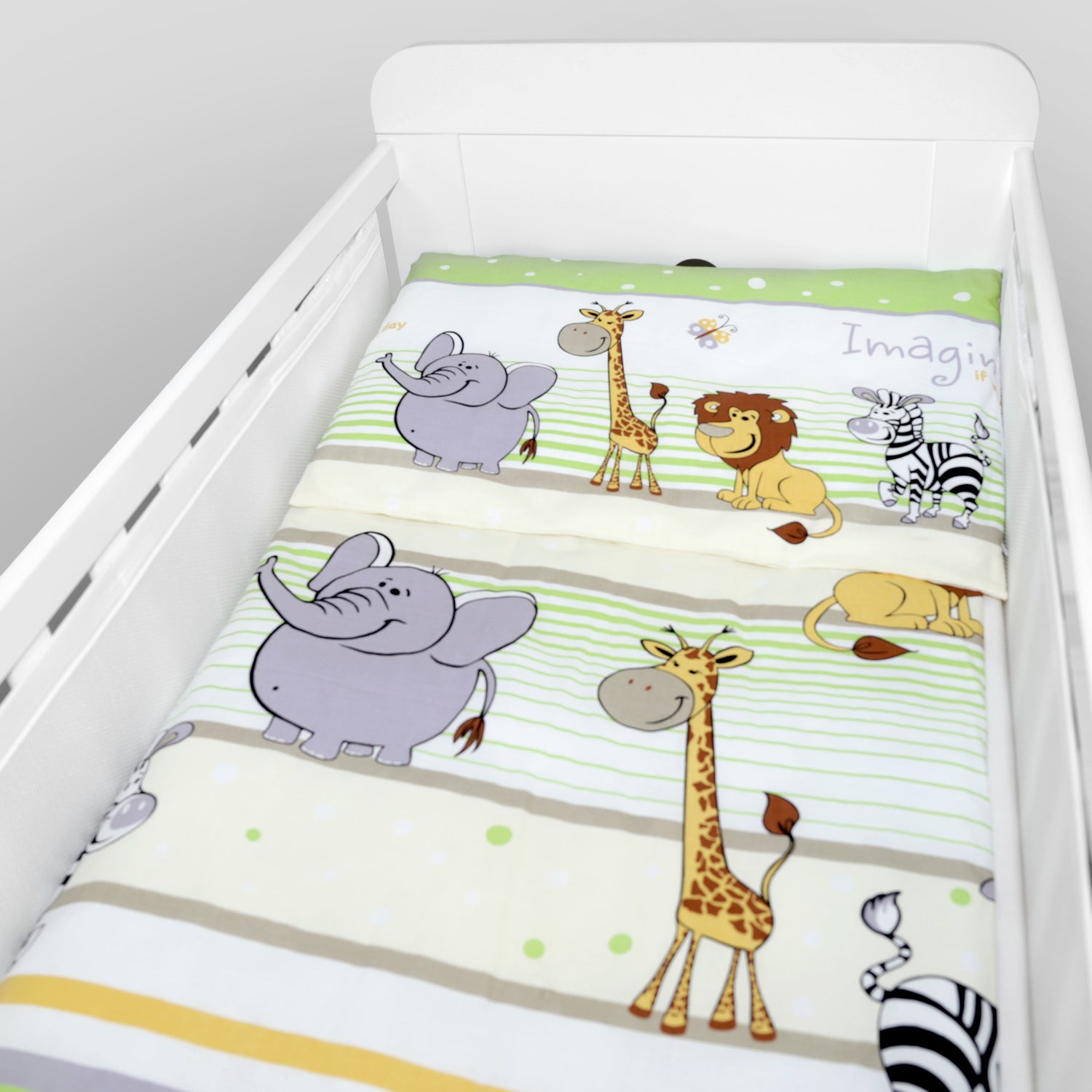 Baby Cot Bedding Set 3Pc Fit Cot 120x60cm Safari Green