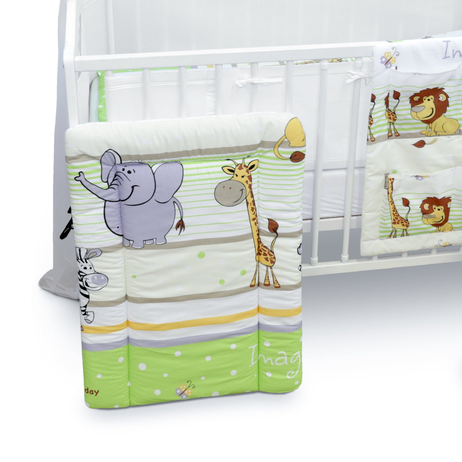 Baby Cot Bedding Set 14Pc Fit Cot 120x60cm Safari Green