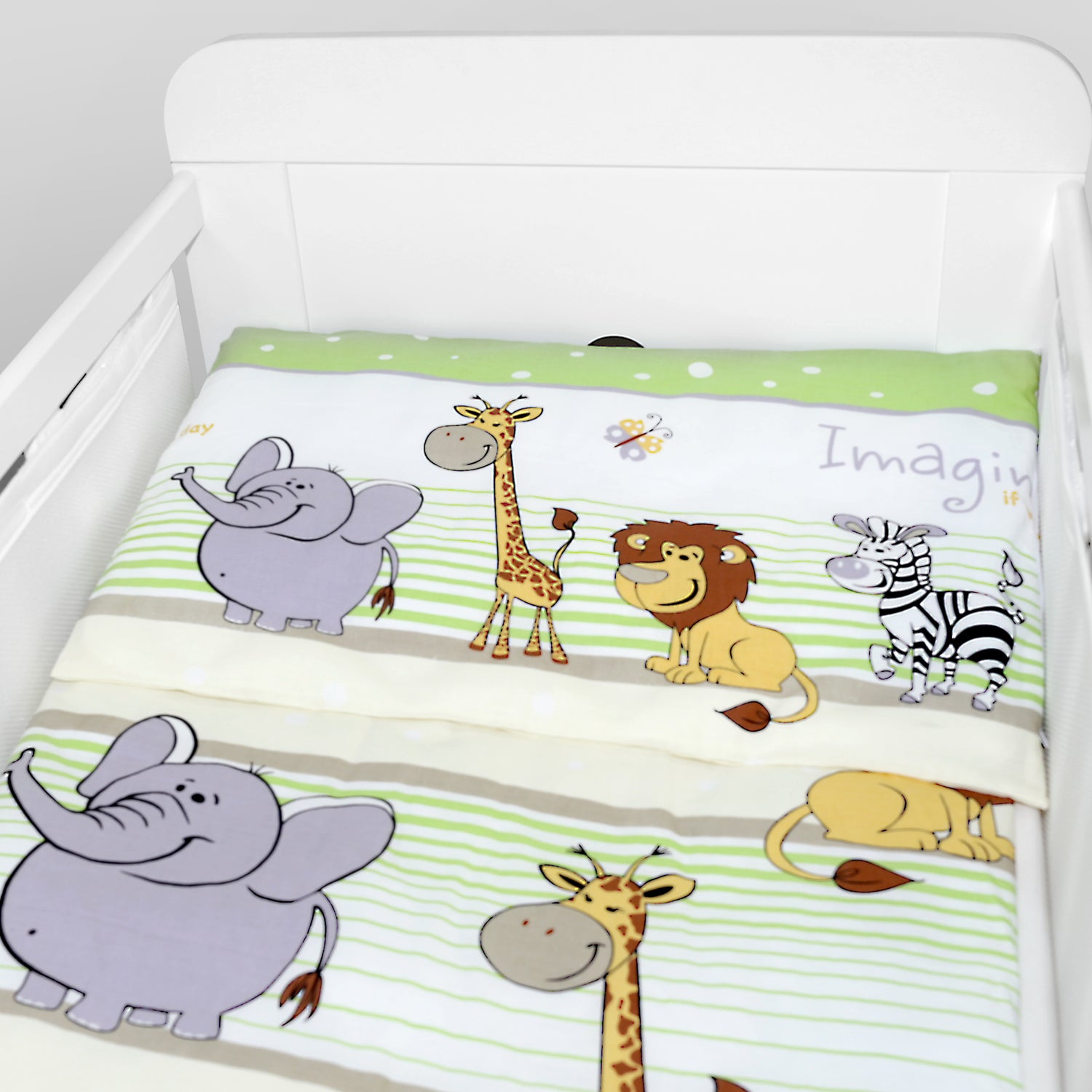 Baby Cot Bedding Set 3Pc Fit Cot 120x60cm Safari Green