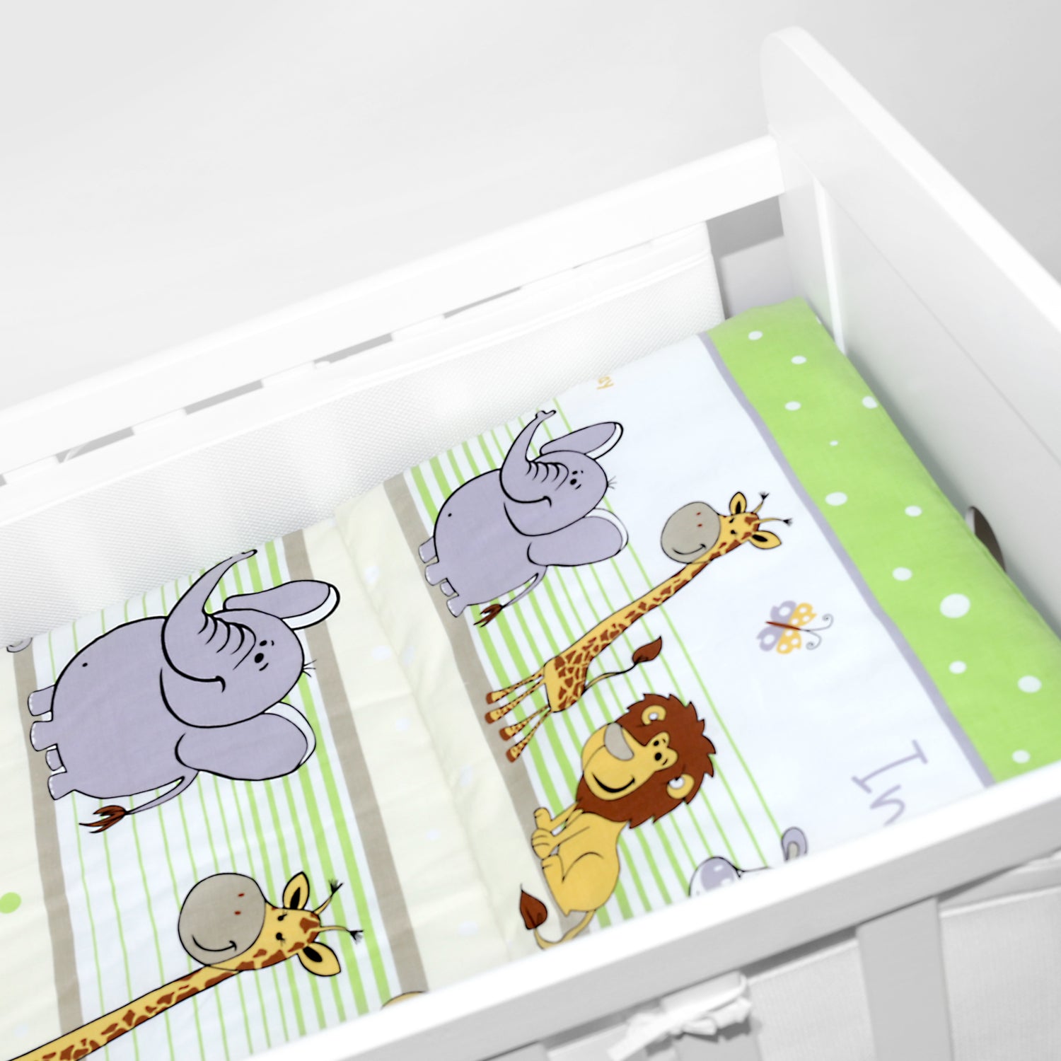 Baby Cot Bedding Set 3Pc Fit Cot 120x60cm Safari Green