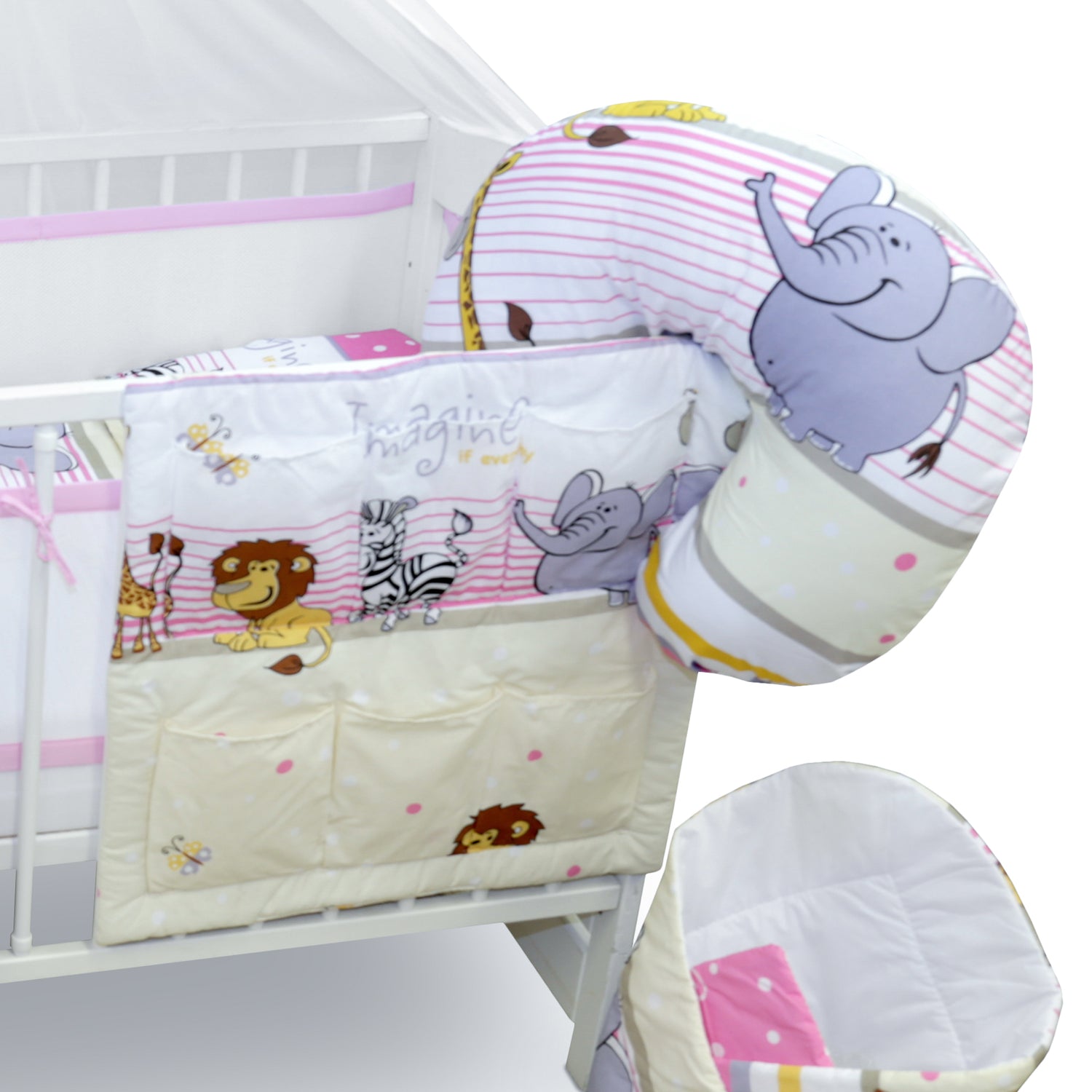 Baby Cot Bedding Set 14Pc Fit Cot 120x60cm Safari Pink