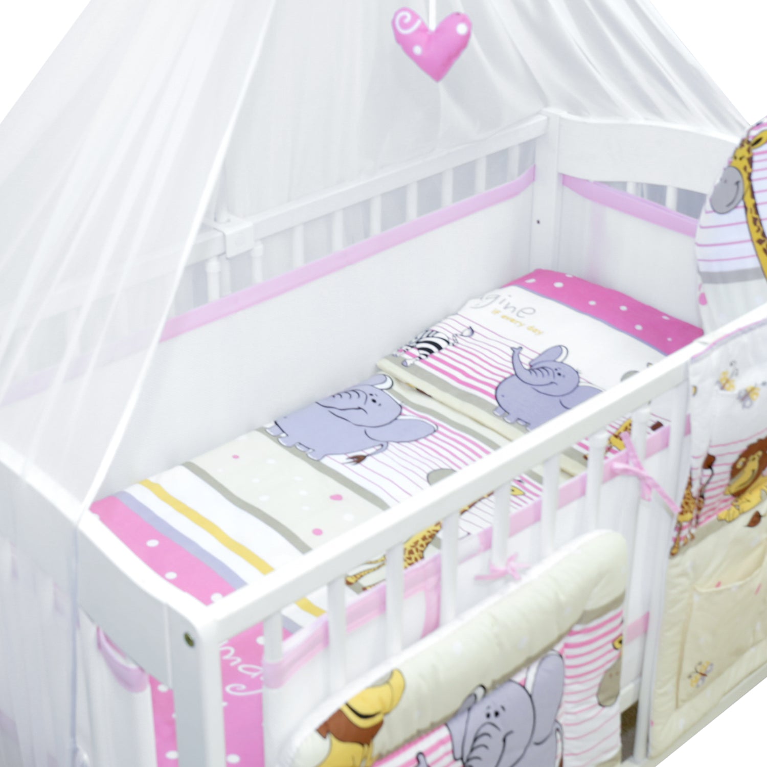 Baby Cotbed Bedding Set 14Pc Fit Cot 140x70 Safari Pink