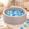 Pool Ball Pit with 200 Balls Soft Foam Toddler Baby Kids Girls Boys Play Round Pool Playpen Removable Cover- Grey