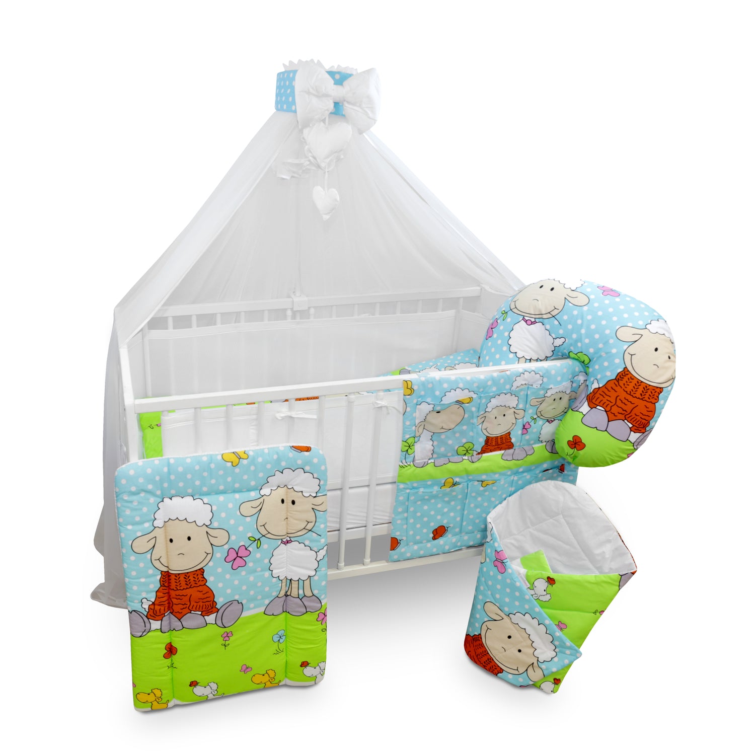 Baby Cot Bedding Set 14Pc Fit Cot 120x60cm Sheep Turquiose