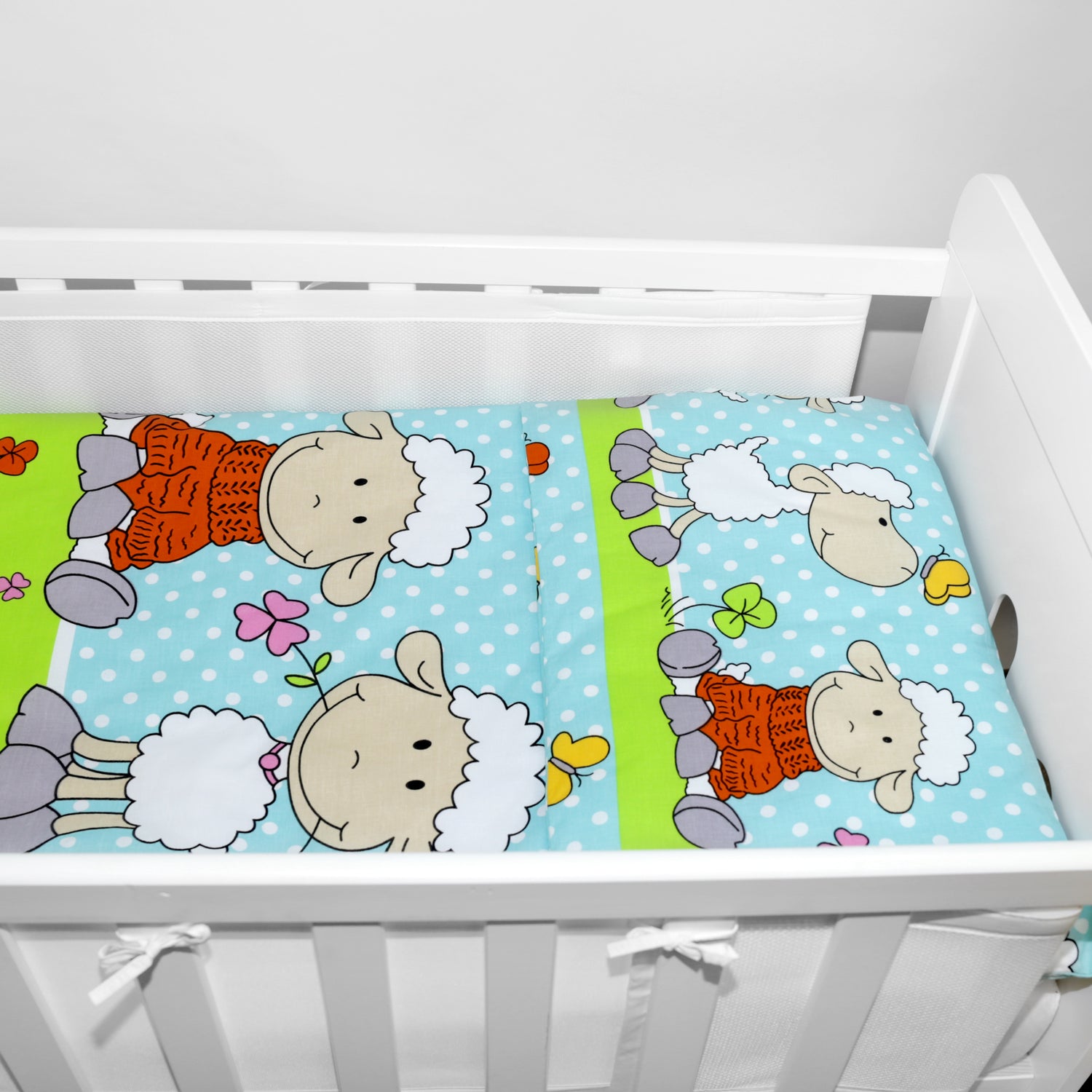 Baby Cot Bedding Set 3Pc Fit Cot 120x60cm Sheep Turquiose