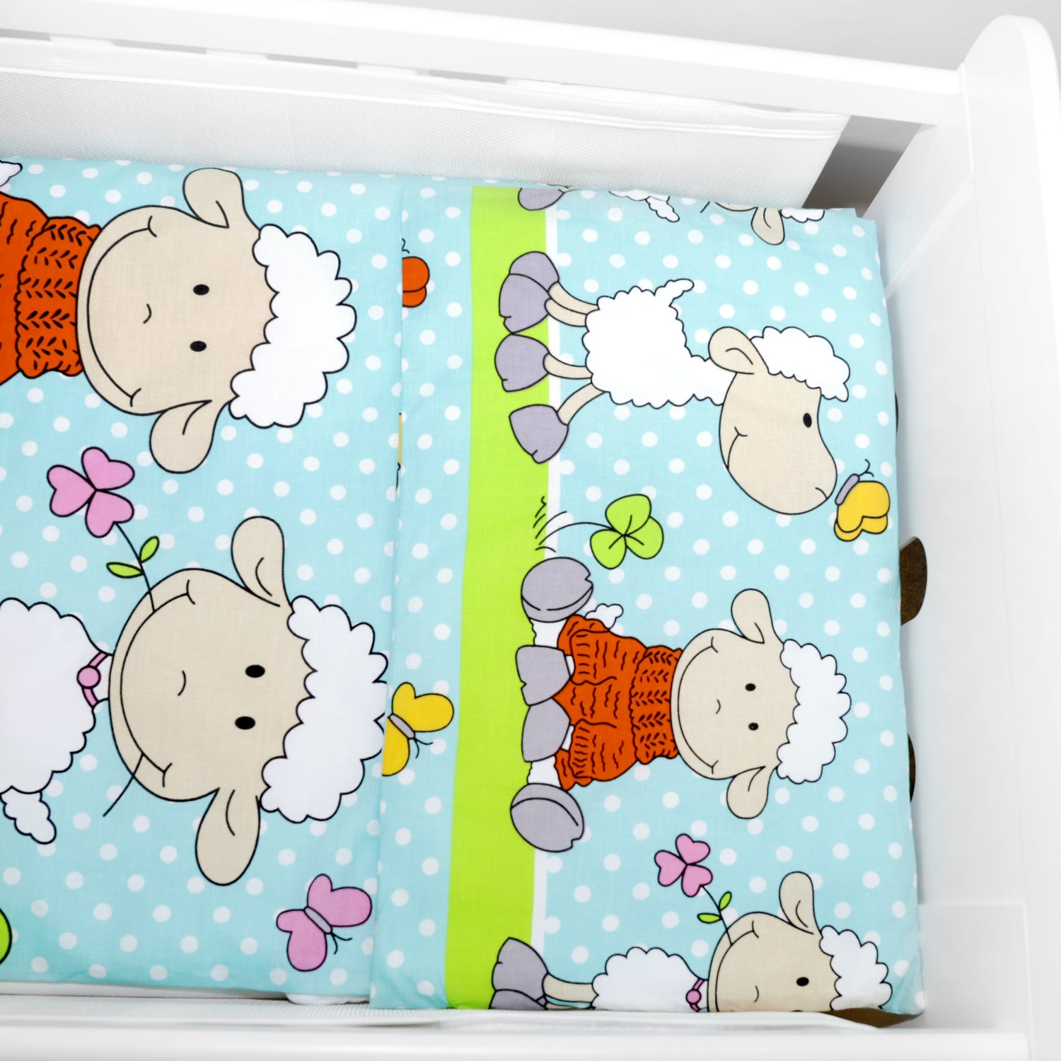 Baby Cot Bedding Set 5Pc Fit Cot 120x60cm Sheep Turquiose