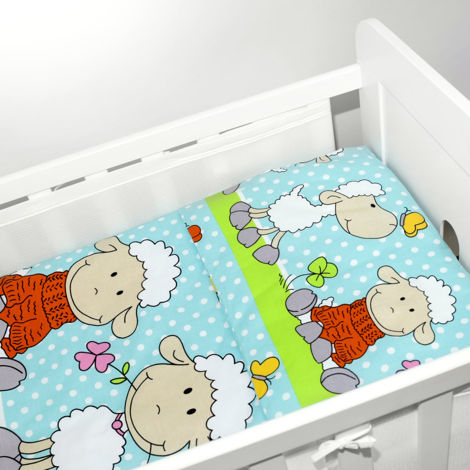 Baby Cot Bedding Set 3Pc Fit Cot 120x60cm Sheep Turquiose