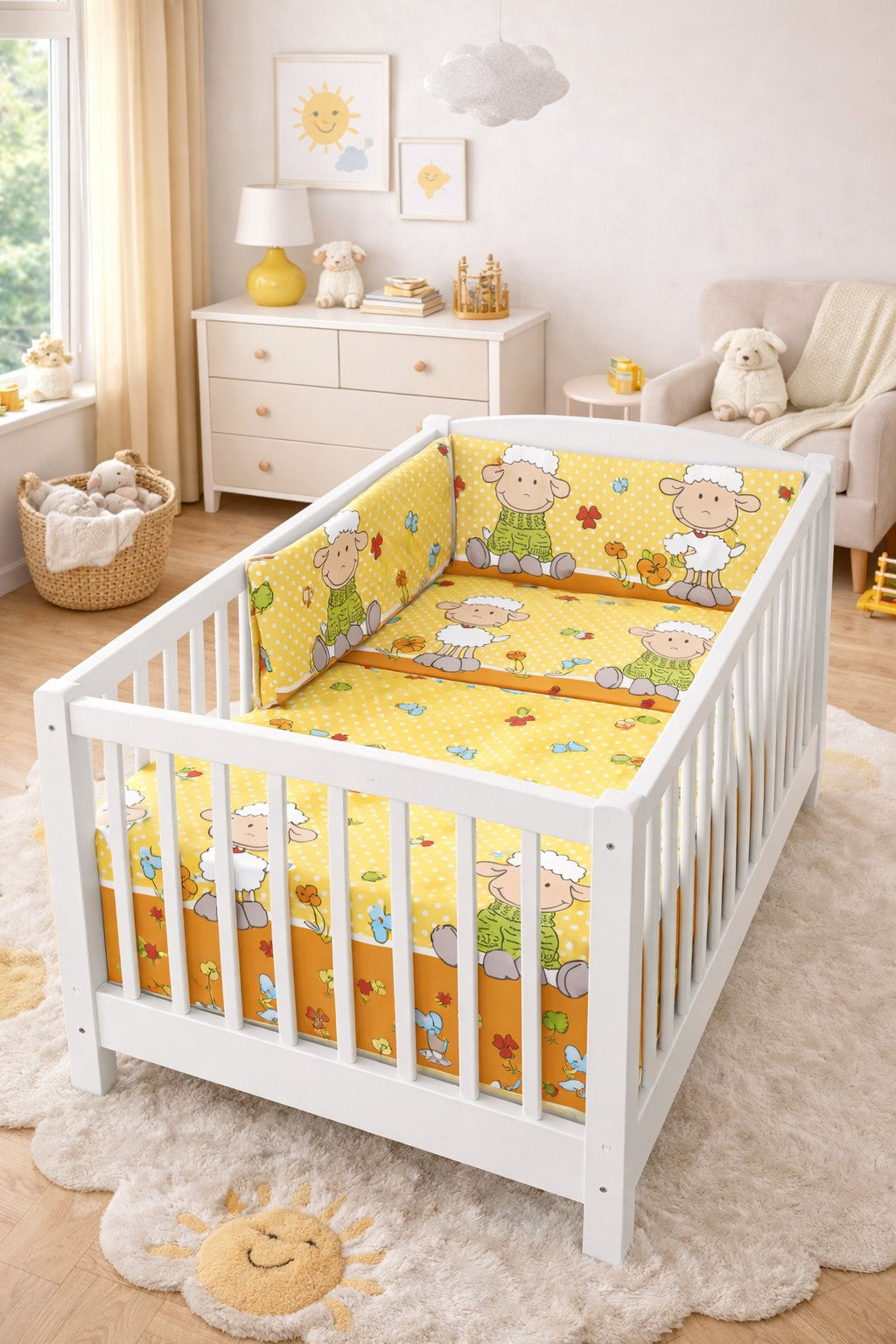 Baby Bedding Set Pillow Duvet Bumper 3Pc 120x90cm Sheep Yellow