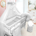 Baby Cot Bedding Set 14Pc Fit Cot 120x60cm Small white on grey
