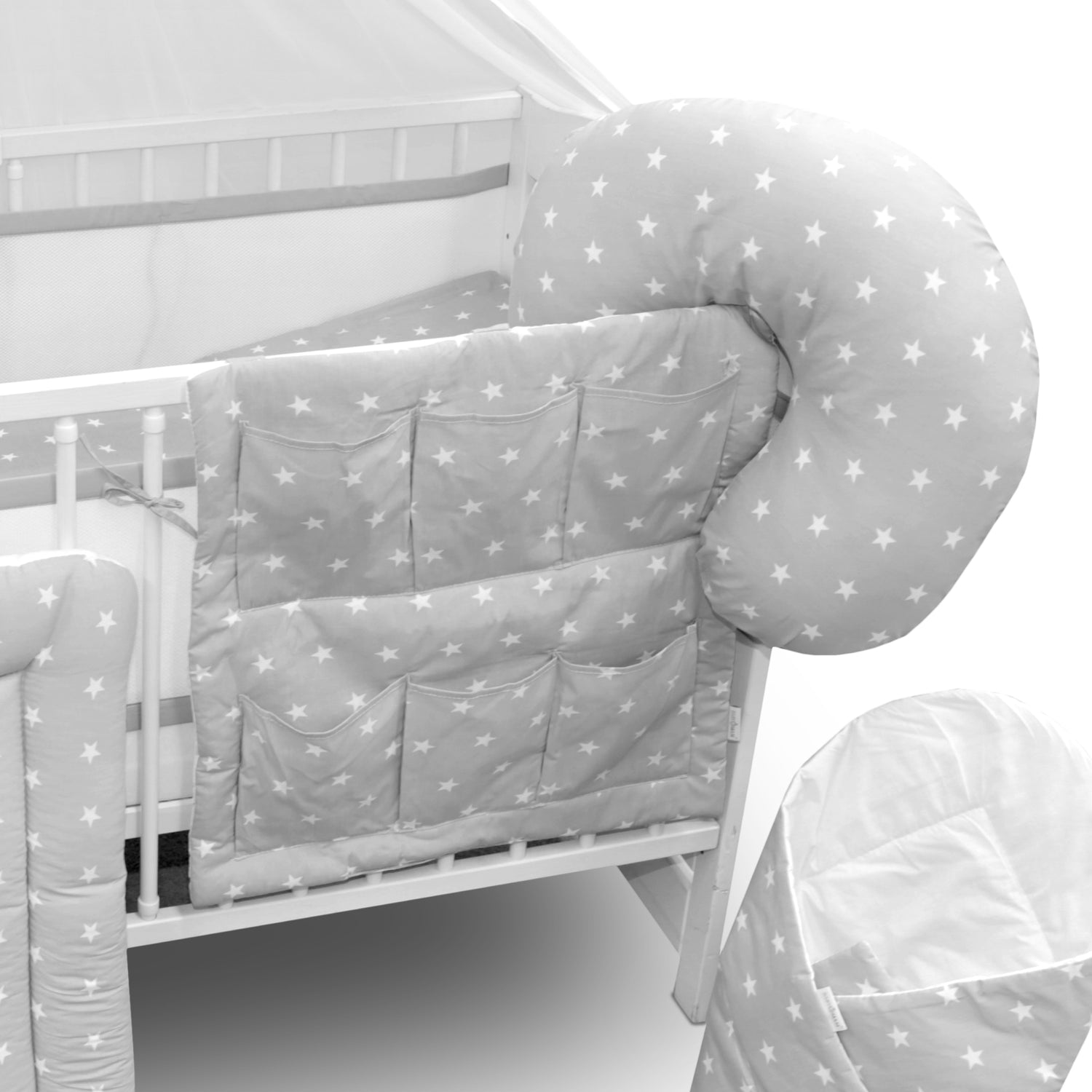 Baby Cotbed Bedding Set 14Pc Fit Cot 140x70 Small white on grey - MyHappy Baby