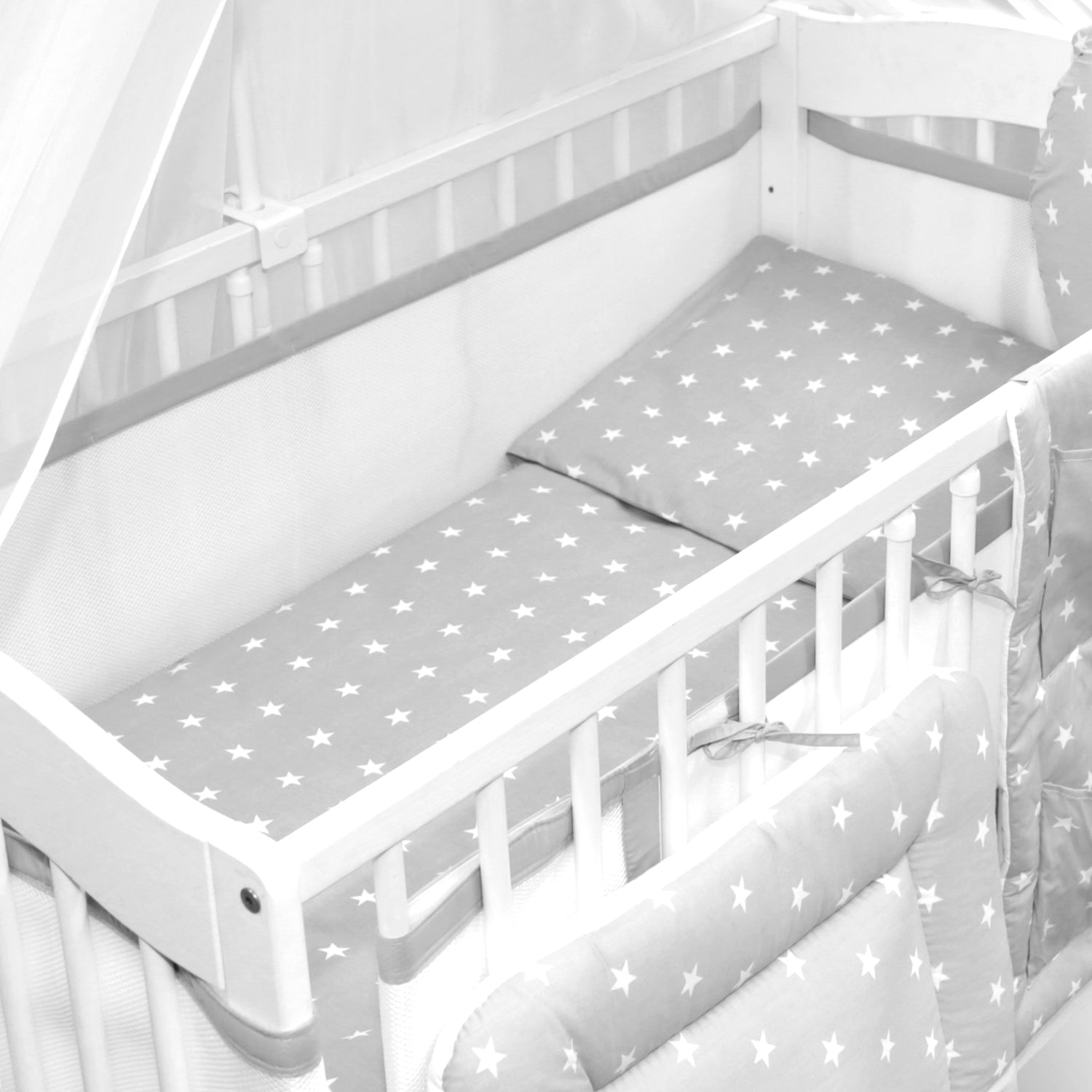 Baby Cot Bedding Set 14Pc Fit Cot 120x60cm Small white on grey