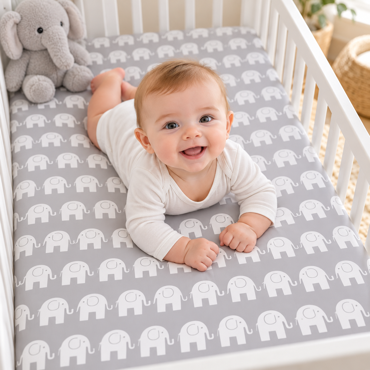 Elephants Grey Baby Sheet 140x70 Cotton Comfort