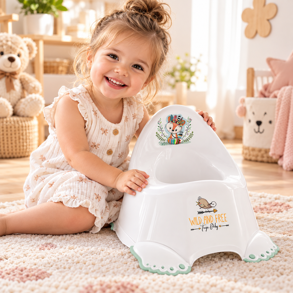 Children's Potty for Toilet Training Non-Slip Feet Ergonomic Toddler Potty with High Backrest - Wild West Fox
