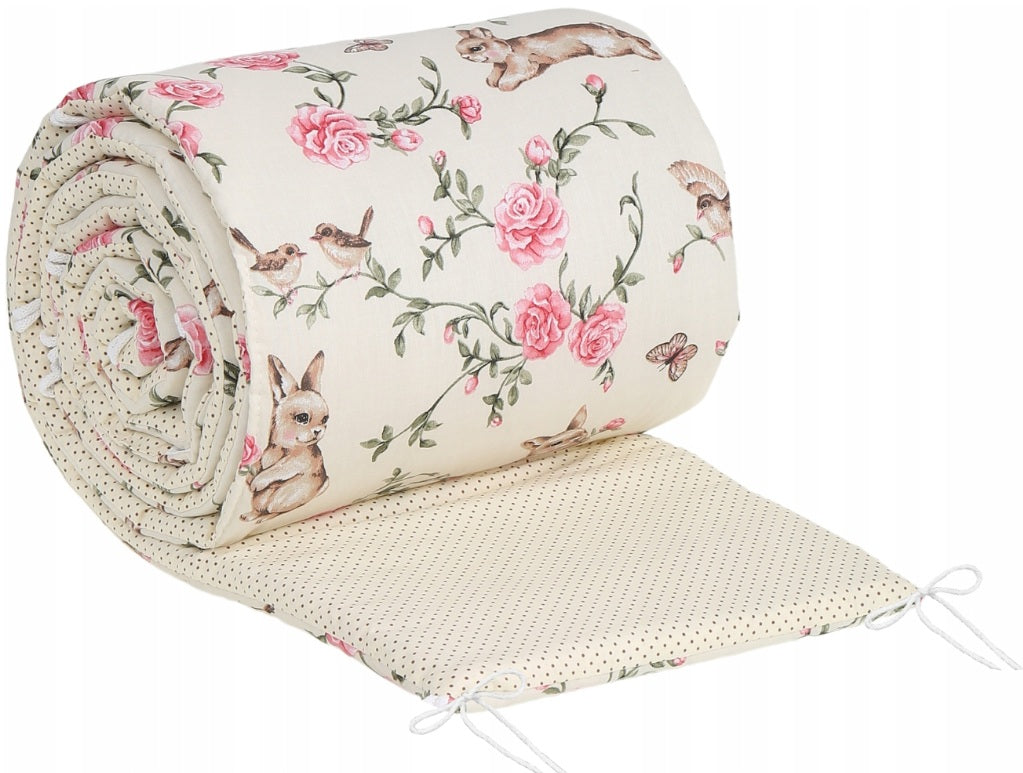 Cot Liner 180cm fit Cot 120x60cm 100% Cotton Baby Nursery Secret Garden/ Dots with Vanilla