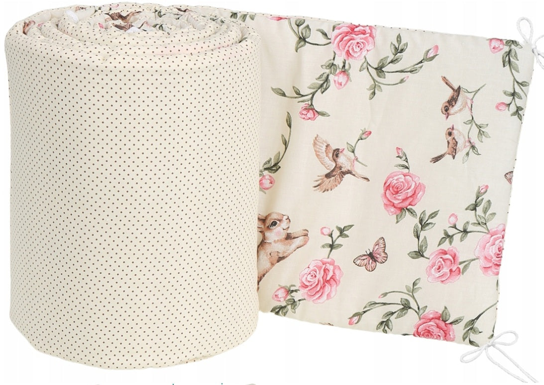 Cot Liner 180cm fit Cot 120x60cm 100% Cotton Baby Nursery Secret Garden/ Dots with Vanilla