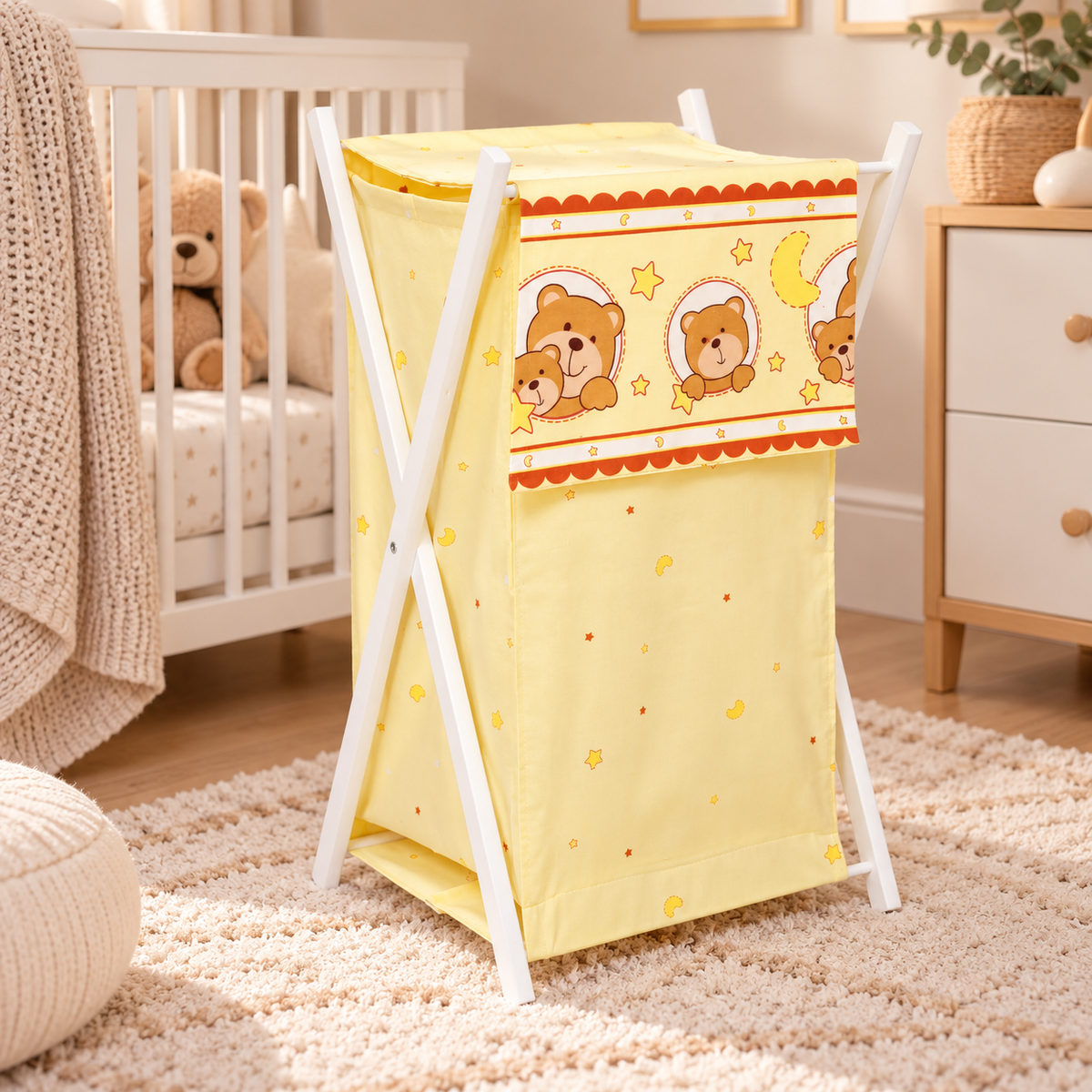 Laundry Basket with white wooden frame and storage removable linen Window Cream