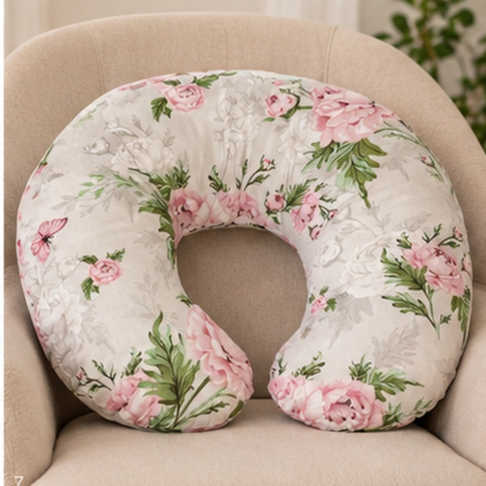Baby Feeding Pillow + Removable Cover Cotton Newborn Peony and Butterflies