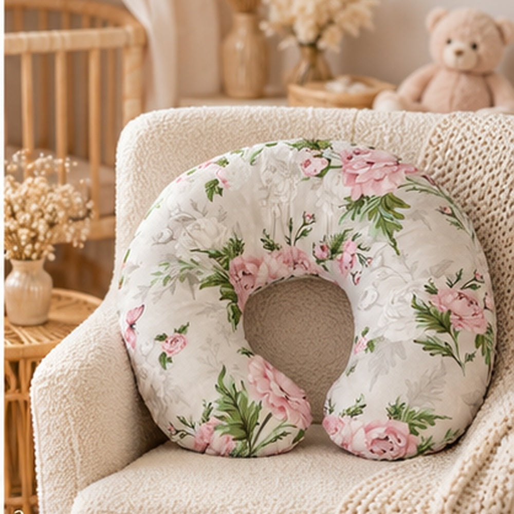 Baby Feeding Pillow + Removable Cover Cotton Newborn Peony and Butterflies