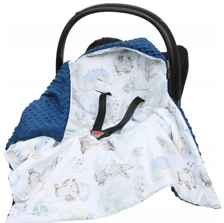 Baby Car Seat Hooded Blanket Double-sided Snuggle Swaddle Wrap NAVY/Wolf in the Forest