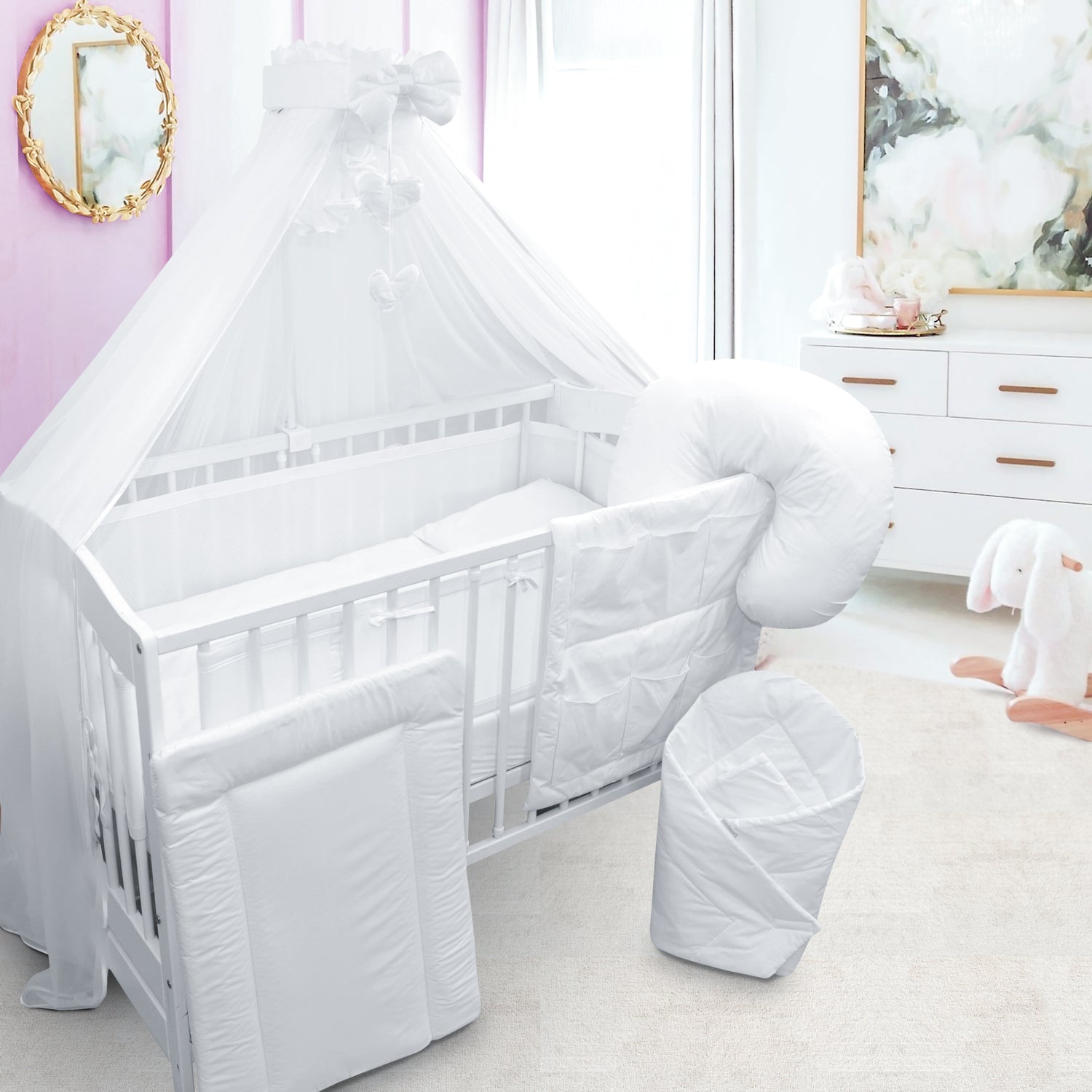 Baby Cot Bedding Set 14Pc Fit Cot 120x60cm Pink - MyHappy Baby
