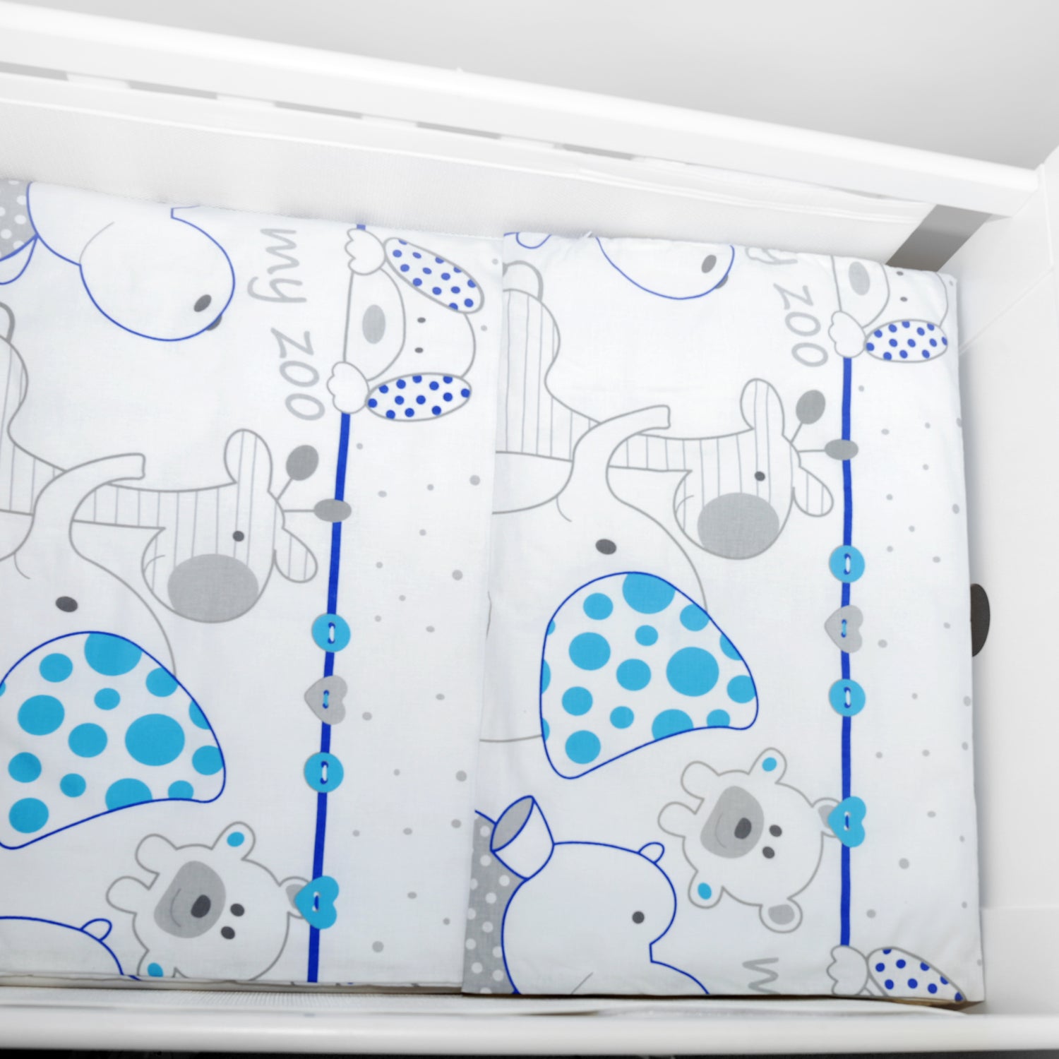 Baby Cot Bedding Set 6Pc Fit Cot 120x60cm Zoo Blue