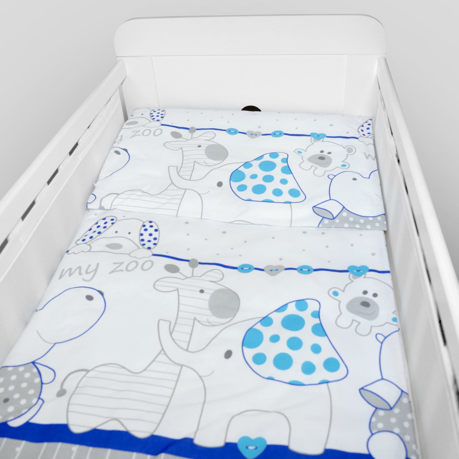 Baby Cot Bedding Set 6Pc Fit Cot 120x60cm Zoo Blue
