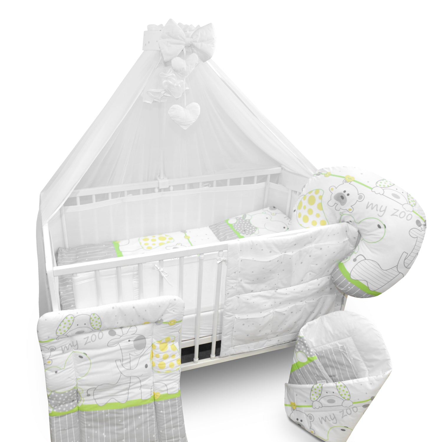 Baby Cot Bedding Set 14Pc Fit Cot 120x60cm Zoo Green