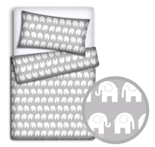 Baby Bedding Set 6pc All-round Bumper Fit Cot 120x60cm 100% Cotton Elephants Grey
