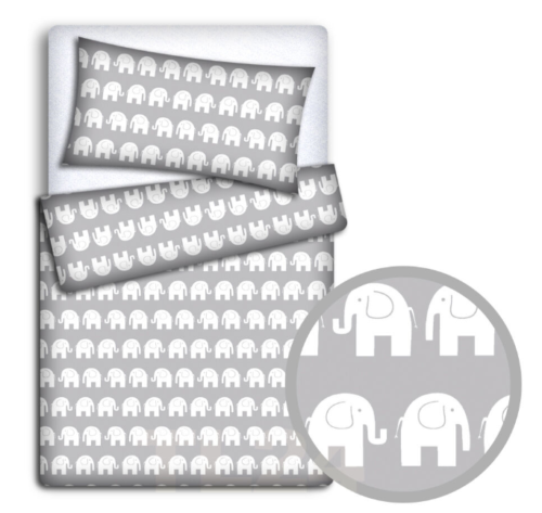 Baby Bedding Set 6pc All-round Bumper Fit Cot 120x60cm 100% Cotton Elephants Grey