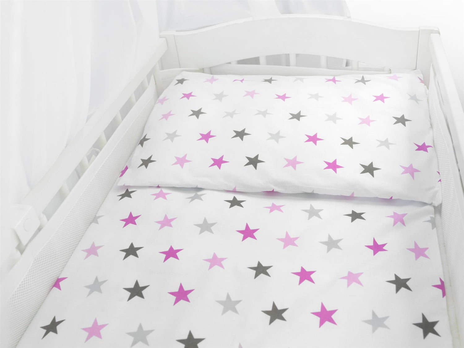 Baby Cot Bedding Set 9pc Fit Cot 120x60cm Pink Grey Stars