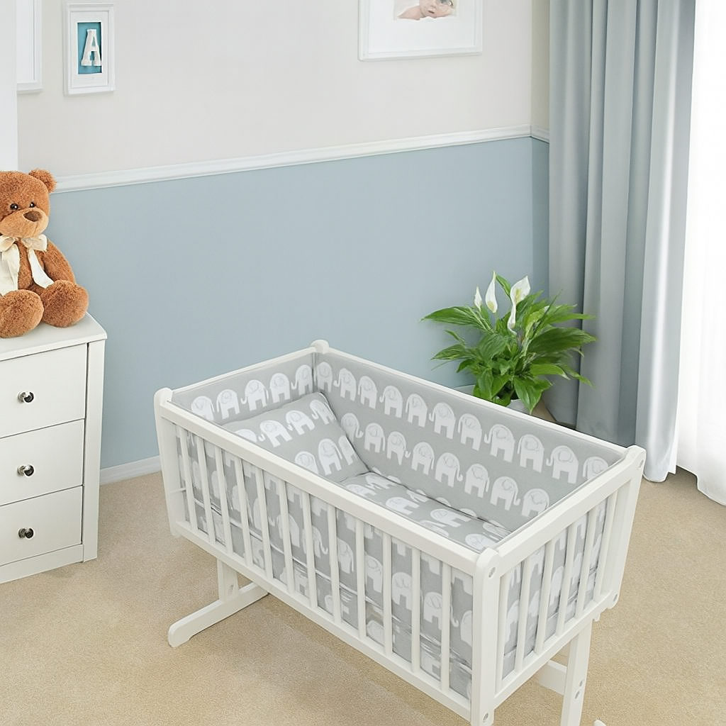 Baby Bedding Set 6pc 70x80 fit Crib Bumper Pillow Duvet Sheet - Elephants Grey