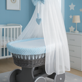 Wicker Grey Wheels Moses Basket Baby Blue