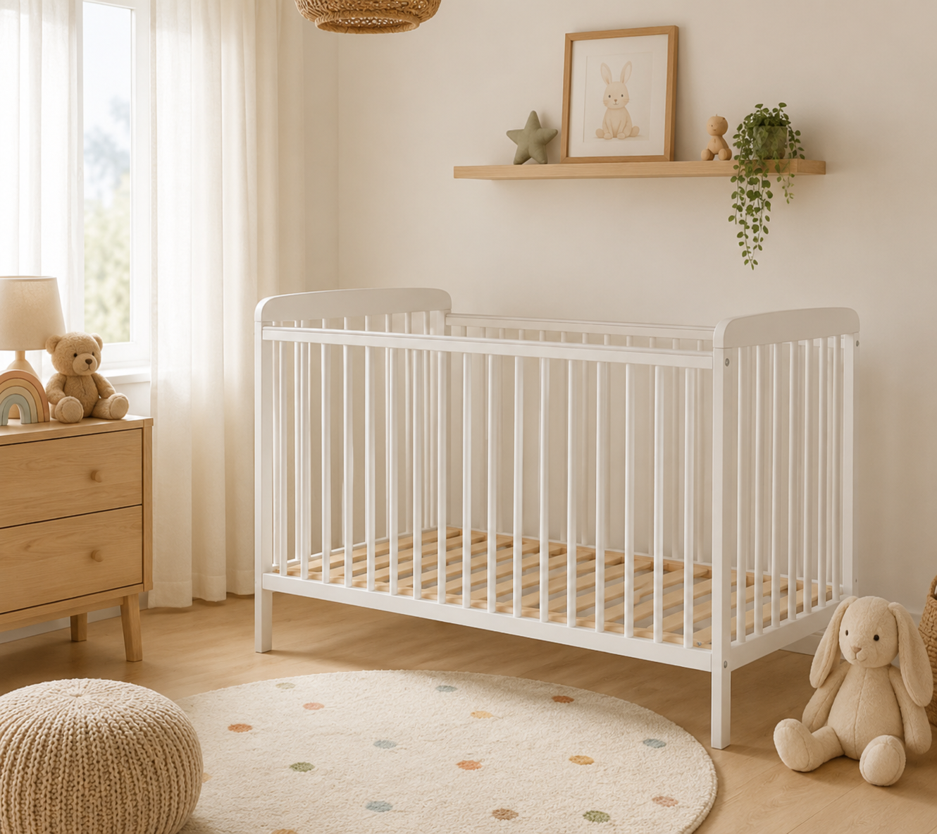 Luxury Baby Cot Crib Bed Free Mattress 120x60cm Newborn White