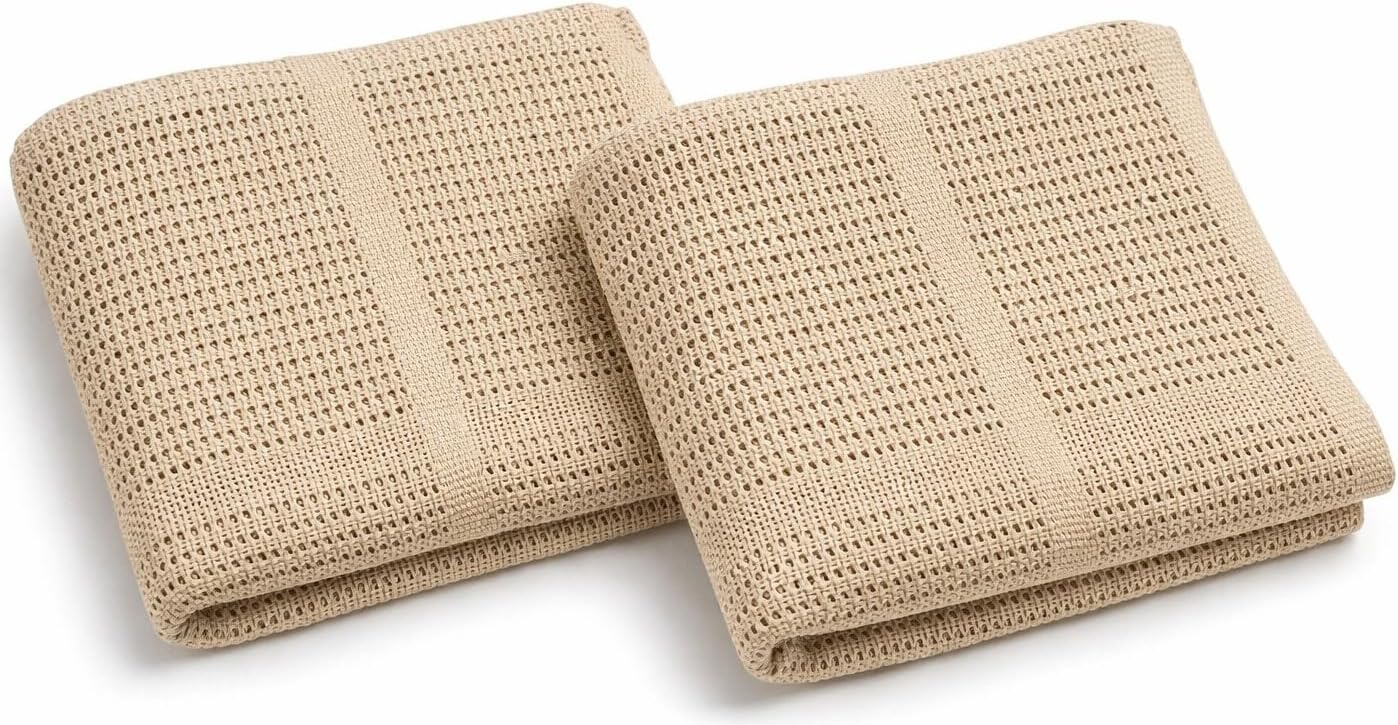 Cellular Baby Blanket 90x70 cm, Safe Nights, Organic 100% Cotton, Pack of 2, Breathable Newborn Blanket, Soft Nursery, Baby Bedding (Beige)