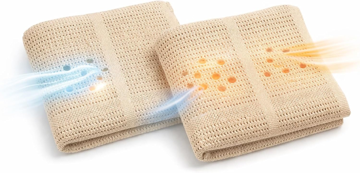 Cellular Baby Blanket 90x70 cm, Safe Nights, Organic 100% Cotton, Pack of 2, Breathable Newborn Blanket, Soft Nursery, Baby Bedding (Beige)
