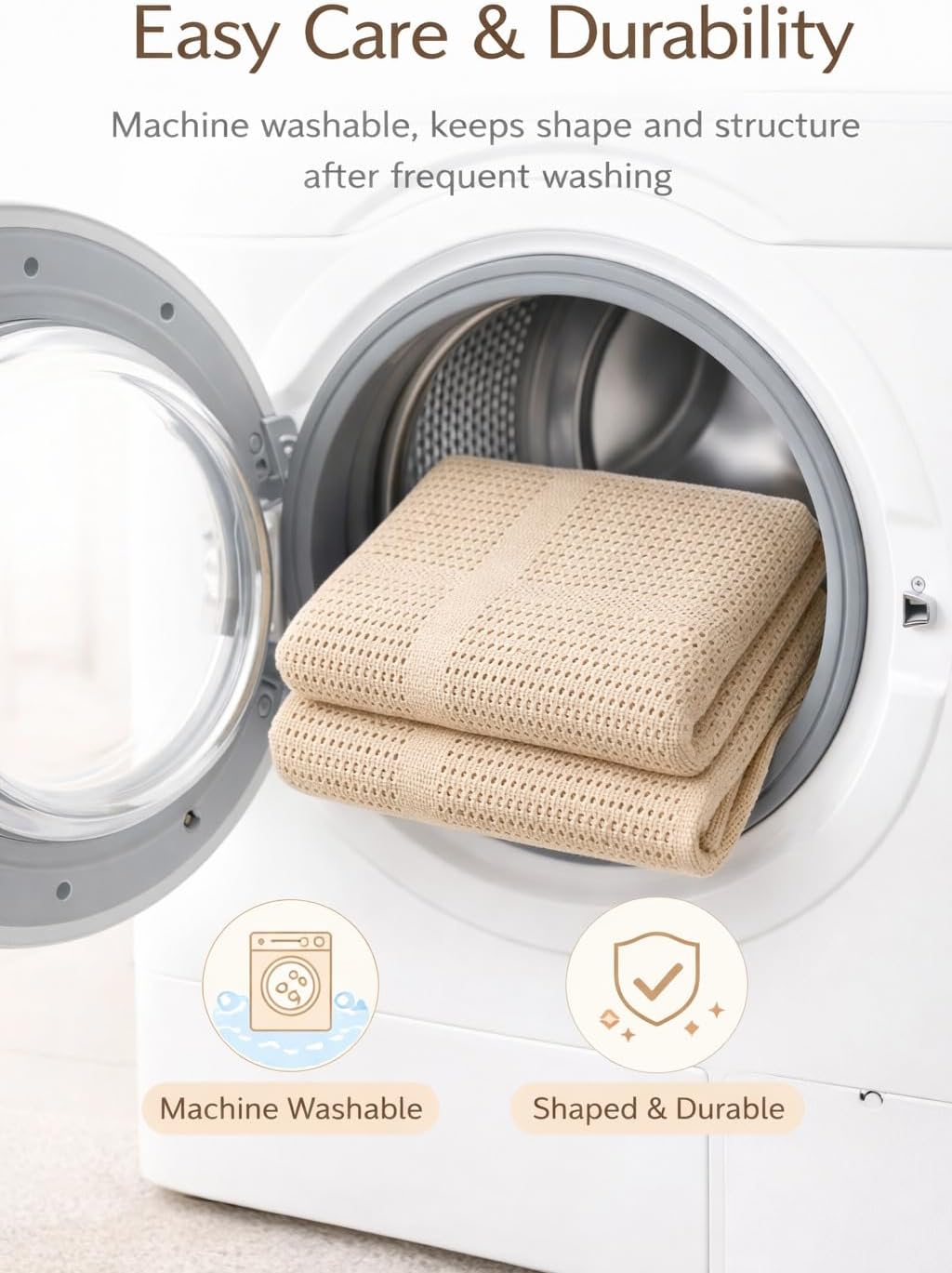 Cellular Baby Blanket 90x70 cm, Safe Nights, Organic 100% Cotton, Pack of 2, Breathable Newborn Blanket, Soft Nursery, Baby Bedding (Beige)
