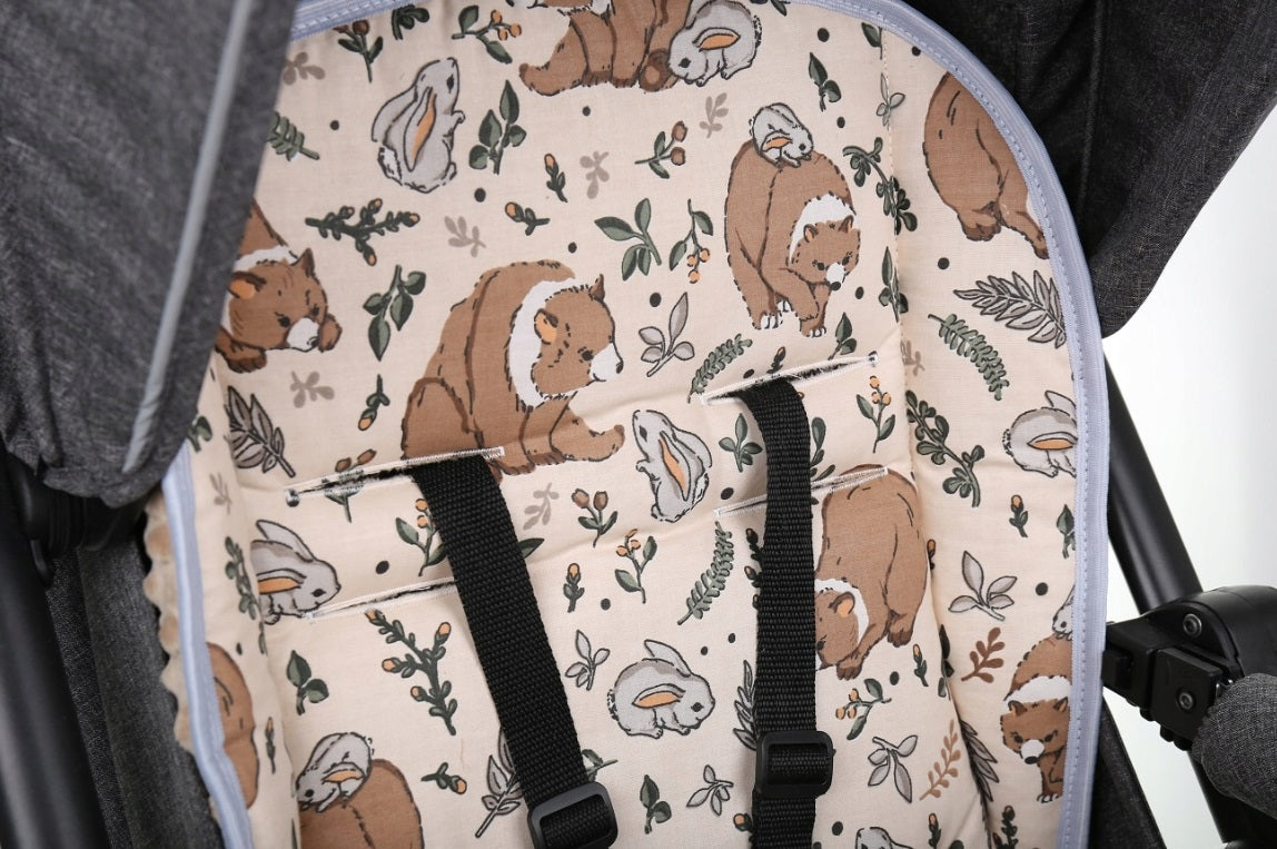 Universal Seat Liner Pushchair Double Sided Soft Pram Cotton Buggy Stroller Beige/ My Friend Teddy Bear