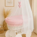 White Wicker Baby Moses Basket with Wheels Pink Bedding
