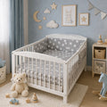 Baby 3Pc Bedding Set Pillow Duvet Bumper Fit Cotbed 140x70cm Big White Stars On Grey